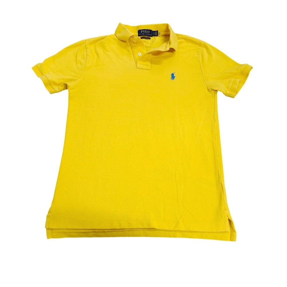Polo Ralph Lauren Mens Custom Slim Fit Yellow Pique Polo Shirt Small Blue Pony